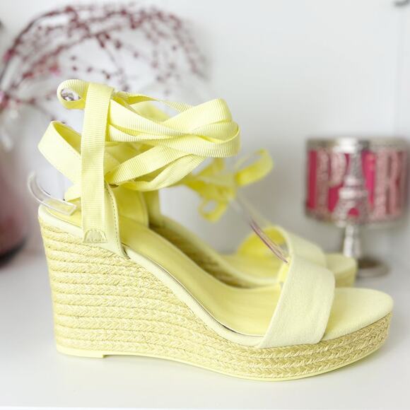 INC Maxx Light Yellow Espadrille Wedge Tie Sandals Size 11 NWB - Picture 4 of 15